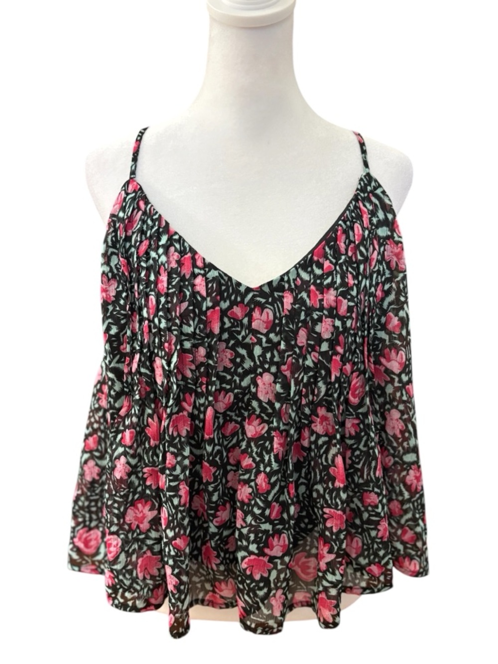 ASTR the Label Large Black Fuchsia Floral Flowy Camisole Tank Top Revolve
